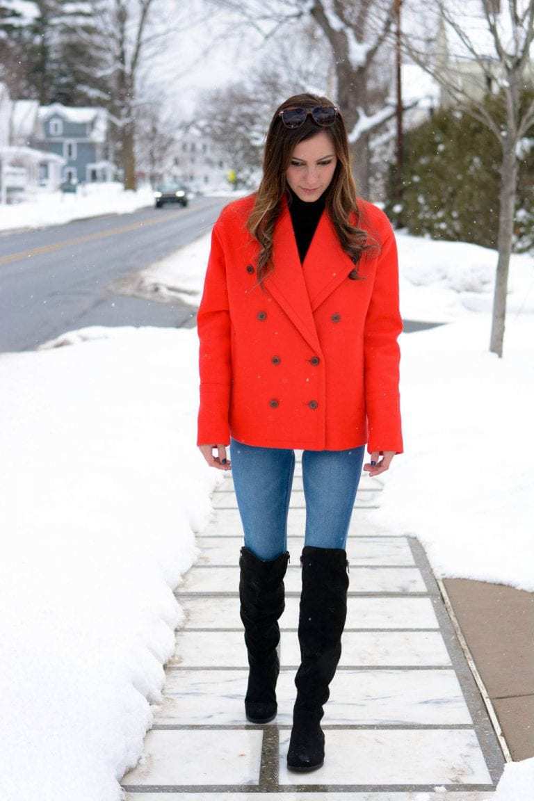 A Classic Red Winter Peacoat In Manchester Vermont