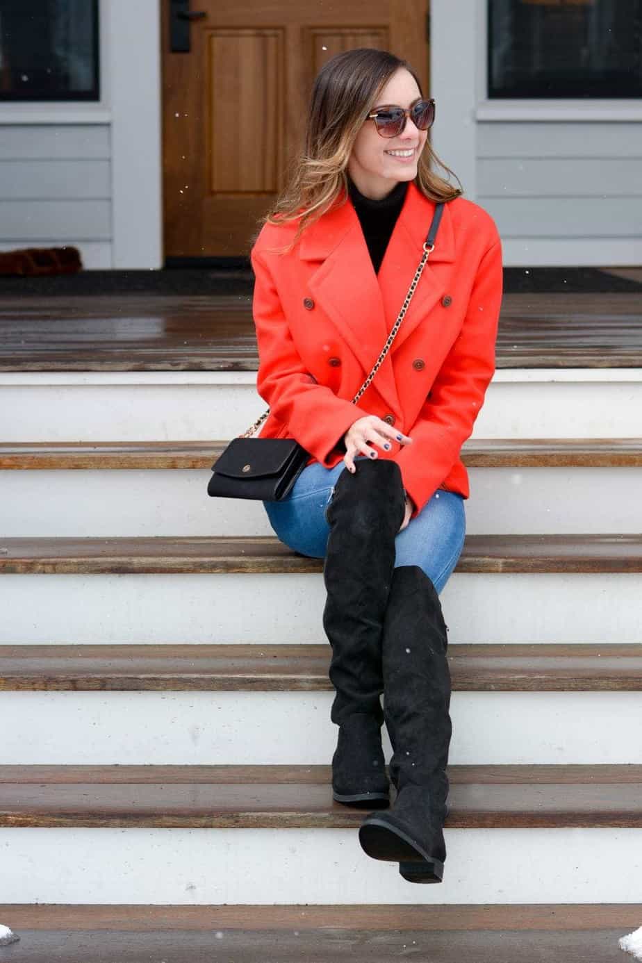 red peacoat outfit