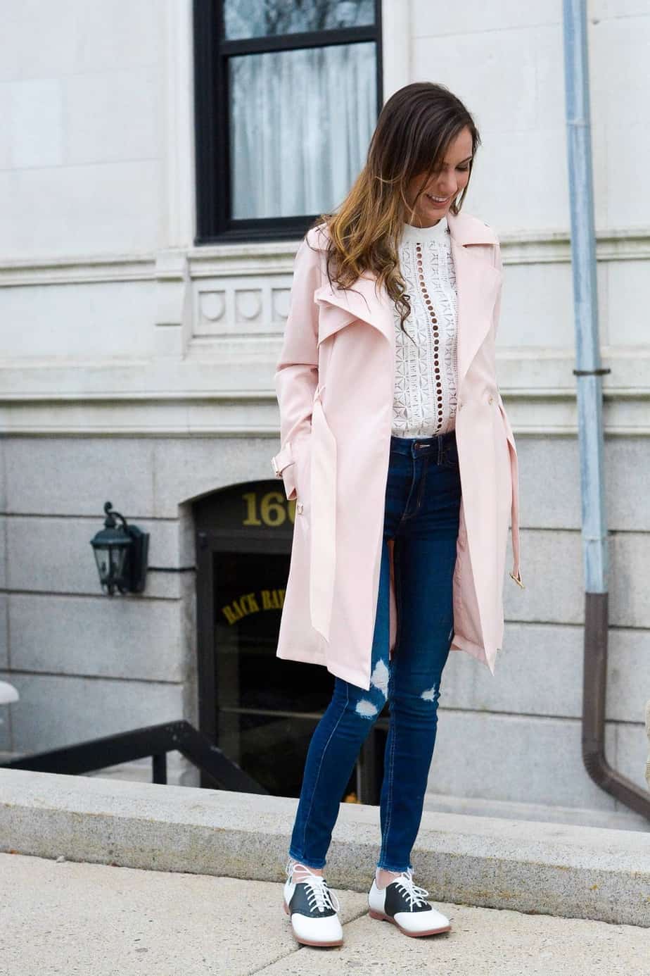 pink french connection trench coat