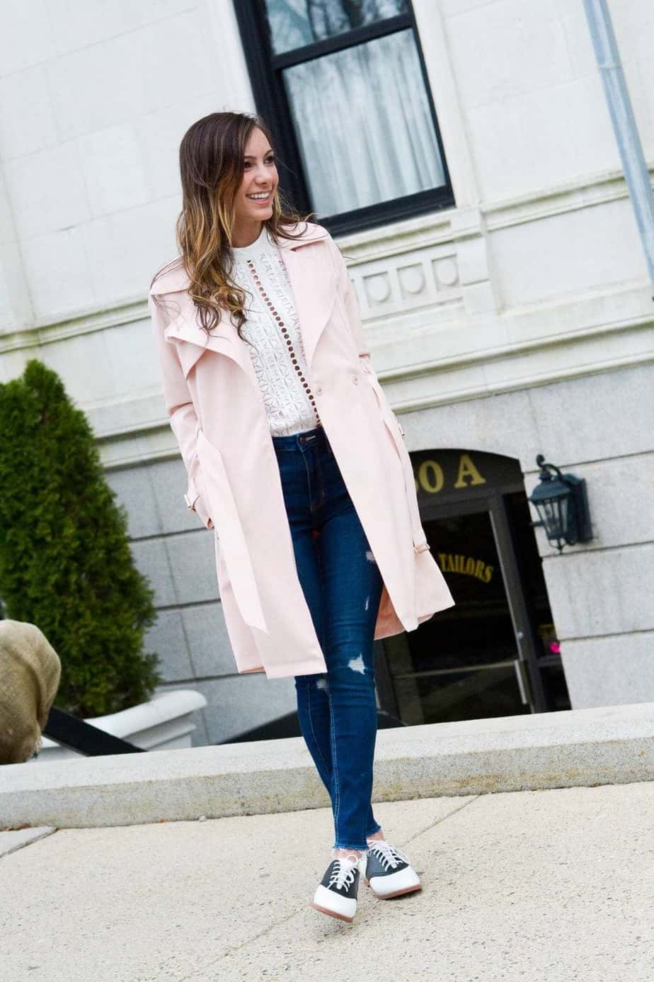 pink french connection trench coat