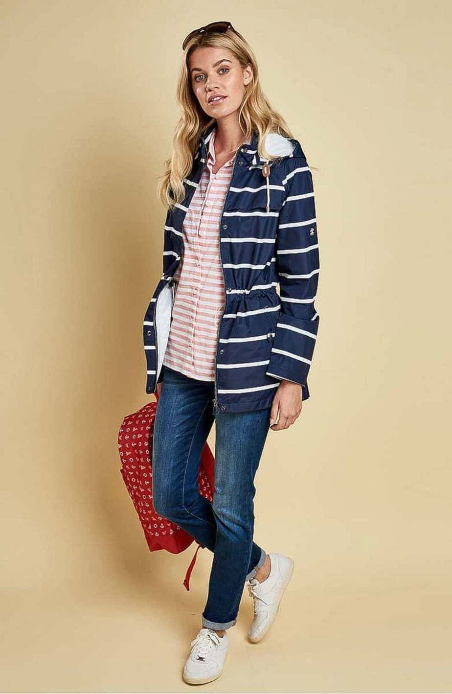 Spring and summer raincoats blue and white stripes navy