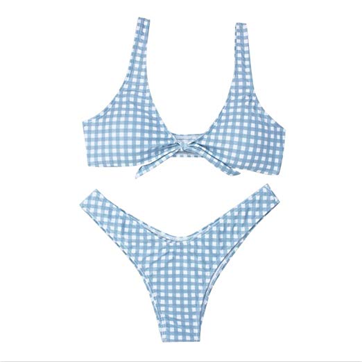 High quality super slimming and cute preppy bathing suits: Gingham Front Tie Bikini