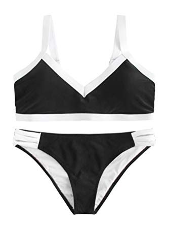 High quality super slimming and cute preppy bathing suits: Contrast Athletic Padded Bikini
