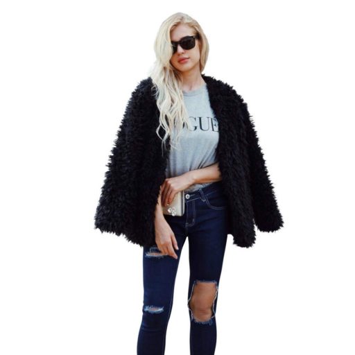 19 faux fur coats for women on amazon under $50 - Fluffy Faux Fur Black Coat