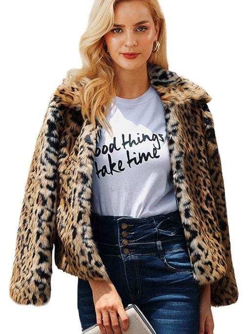 19 faux fur coats on amazon under $50 - Leopard Faux Fur Coat