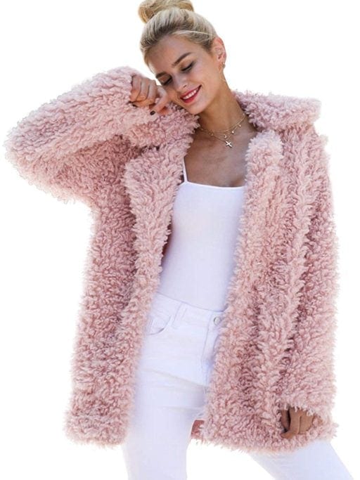 19 faux fur coats on amazon under $50 - Pink Shaggy Faux Fur Coat