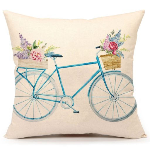 Gorgeous & affordable spring home decor, like floral accents & pastel throws, on Amazon:  Blue Bicycle Throw Pillow Cover