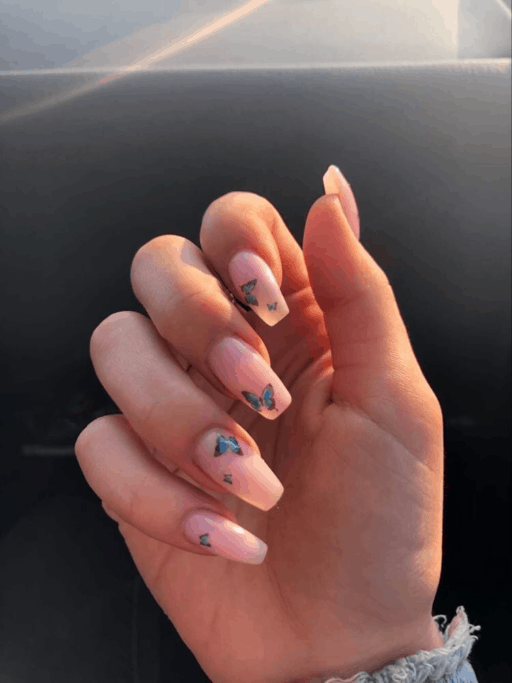 Pink nails examples, the trendiest pink nail colors to use: Butterflies