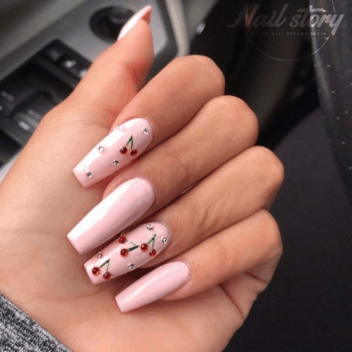 Pink nails examples, the trendiest pink nail colors to use: Cherries & Bling