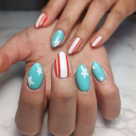 4th of July nails | red, white, and blue nails