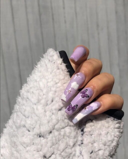 Trending beautiful purple nails for inspiration - Clouds & Butterflies