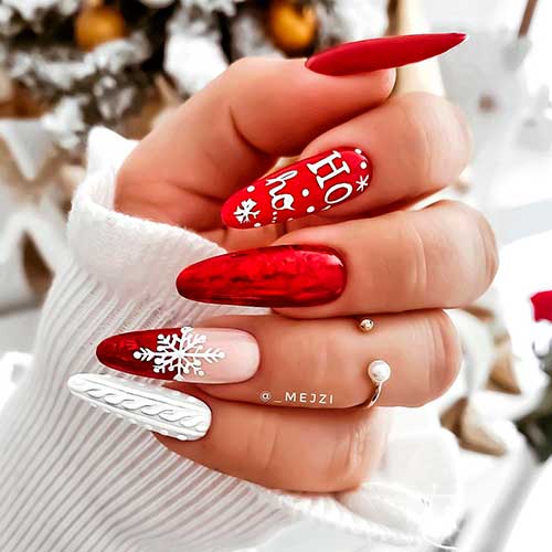 CutealmondshapedredChristmassnowflakenails2020design.