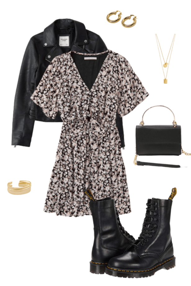 Leather Jacket & Patterned Dress Outfit Combinations