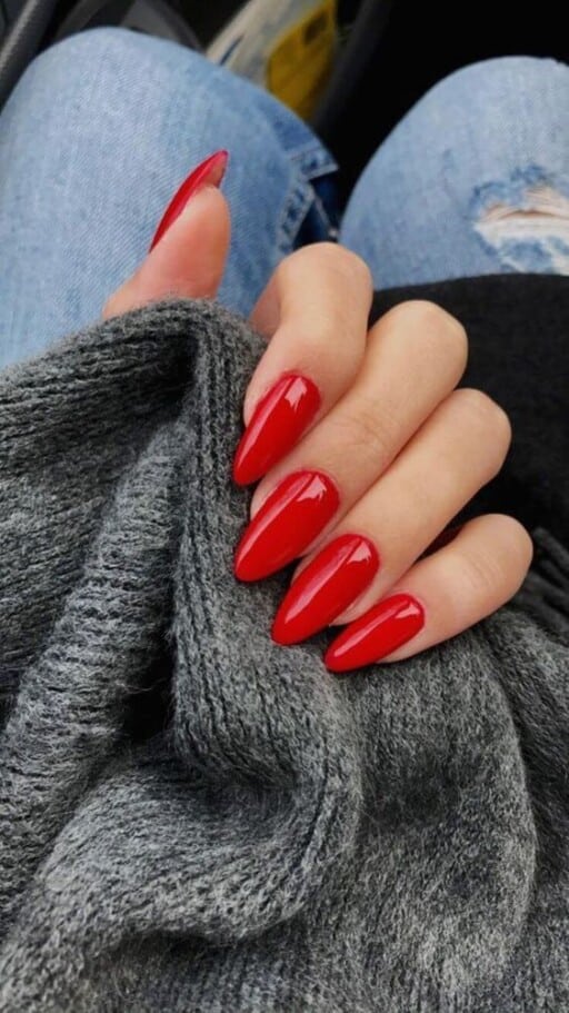 Glossy Medium Almond Nails Red French Tip Press Nails - Temu