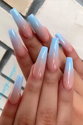 light blue ombre coffin nails