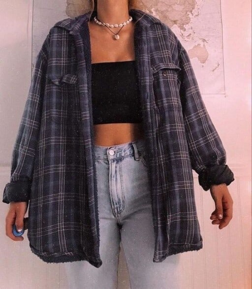 Grunge outfit inspiration for every season, grunge outfit aesthetic: Crop Top Flannel