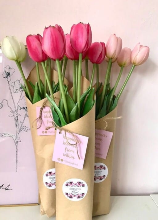 Realistic artificial tulip bouquet for spring decor. Shop similar floral arrangements on Etsy.