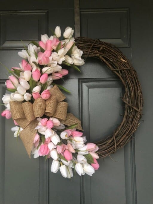 Handcrafted Spring Wreath: Adorn your door with a beautiful spring wreath. Discover affordable options from Etsy.