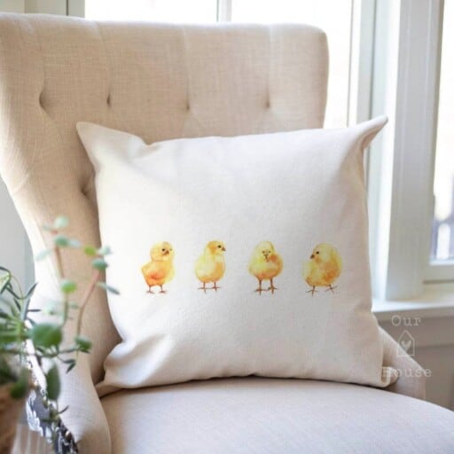 pring Decor: Adorable baby chick throw pillow for a touch of springtime charm. 