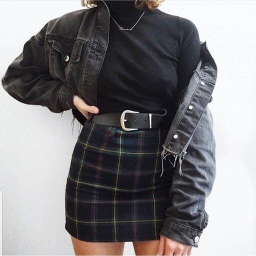 Grunge outfit inspiration for every season, grunge outfit aesthetic: Plaid Belted Skirt With Jacket