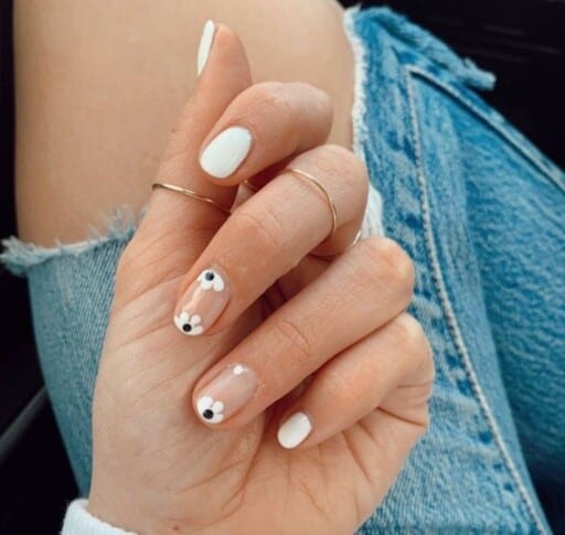 delicate and abstract flower nail art designs: White And Clear With Flowers