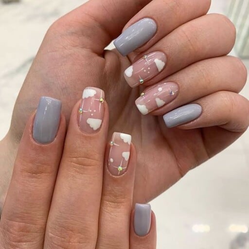 Beautiful cloud nail art and designs for a dreamy manicure: Grey With Nude Cloud Accents