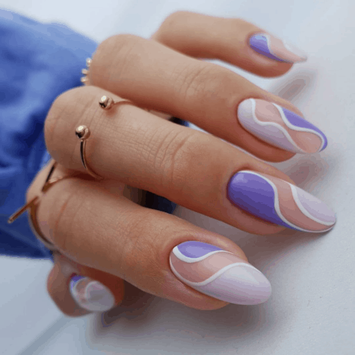 Abstract nail art to inspire your next manicure: Purple & Nude Swirls