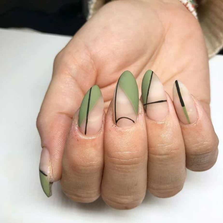 24pcs Olive Green Fresh Leopard Print Coffin Shaped False Nails Set, Long  Length | SHEIN USA