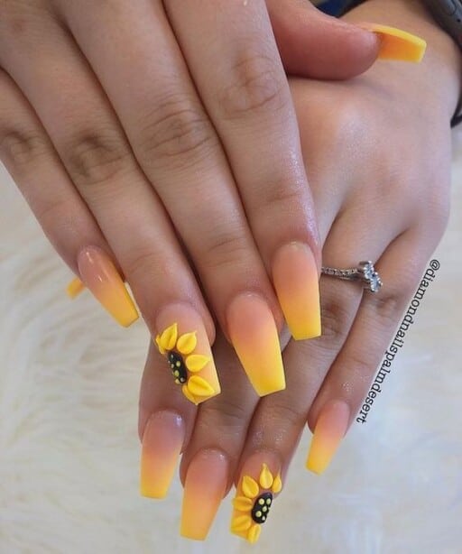 Trendy yellow nail designs for a sunny manicure: Sunflower Ombre