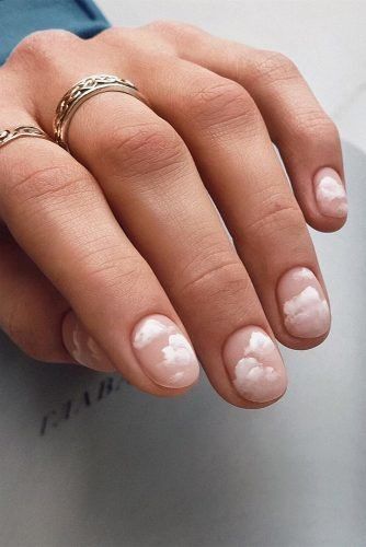 Beautiful cloud nail art and designs for a dreamy manicure: Short Nude Cloud Nails