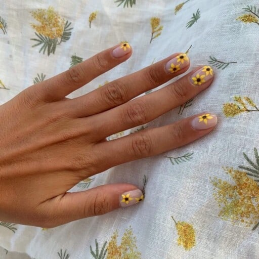 delicate and abstract flower nail art designs: Clear With Sunflowers