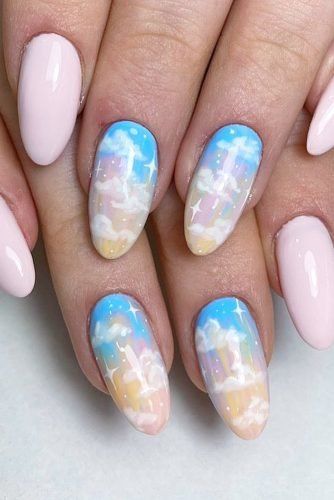 Beautiful cloud nail art and designs for a dreamy manicure: Pastel Cloud Nail Accents