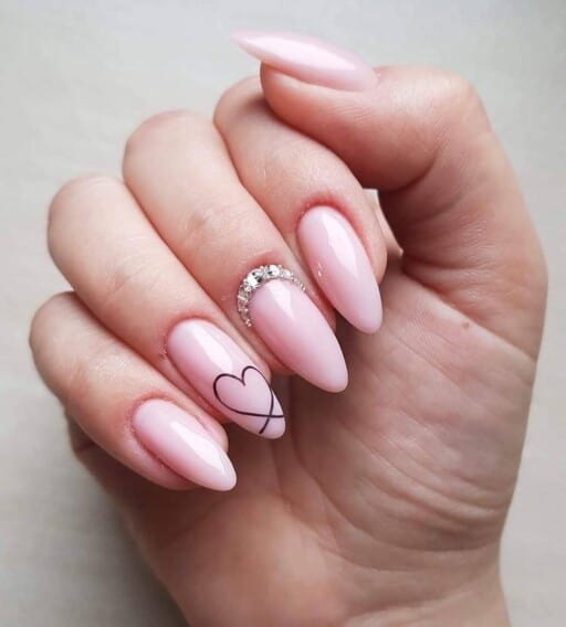 light pink nails with heart