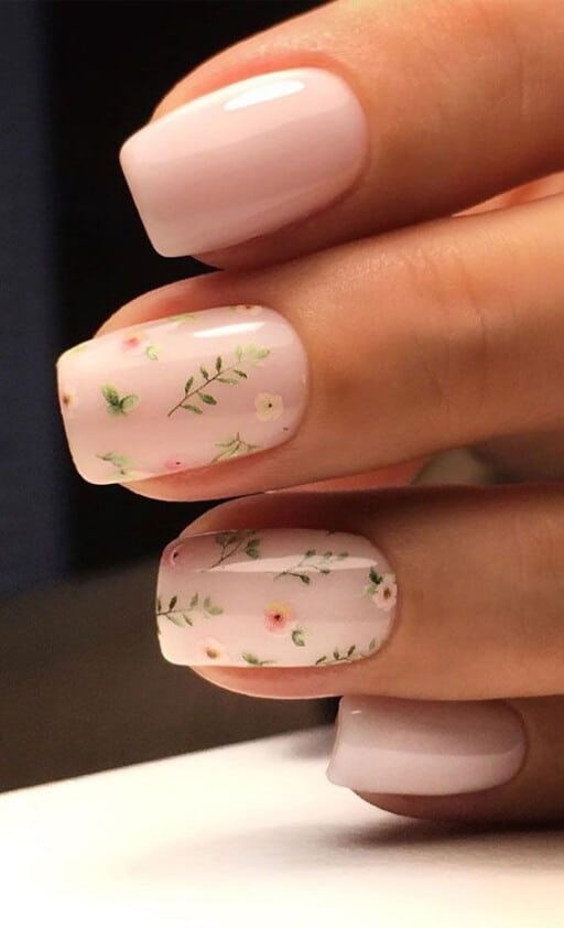 delicate and abstract flower nail art designs: Sprigs & Floral Branches