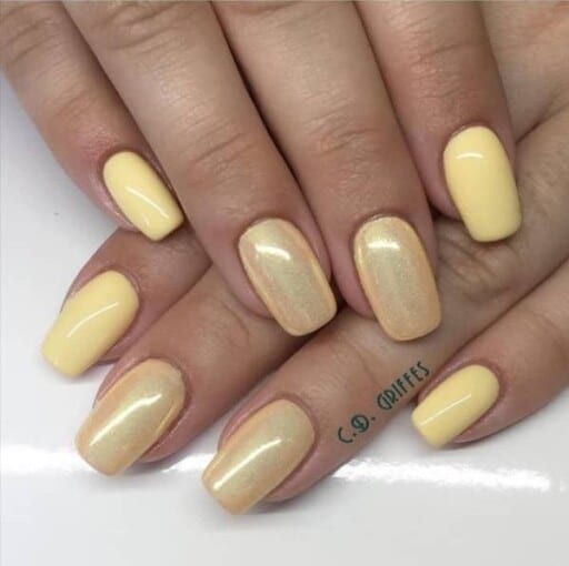Trendy yellow nail designs for a sunny manicure: Shimmer Accent