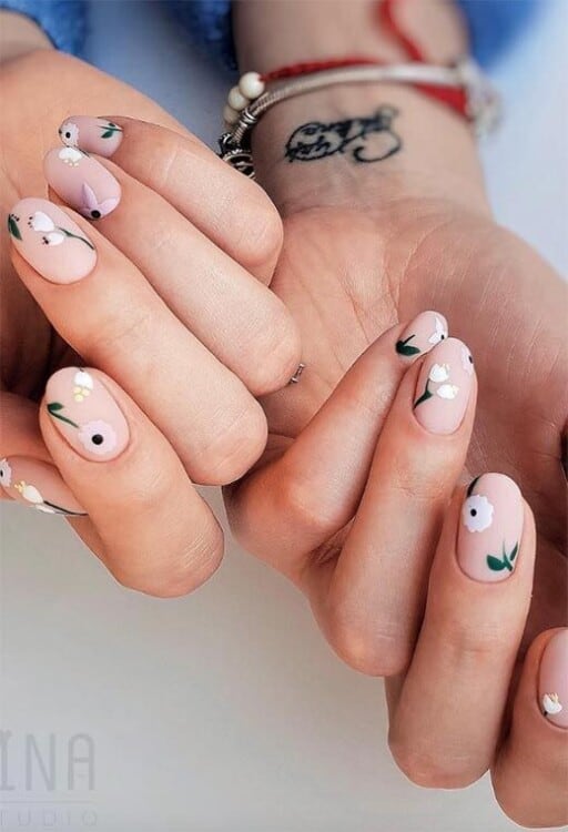 delicate and abstract flower nail art designs: Matte With Sprigs Of Flowers