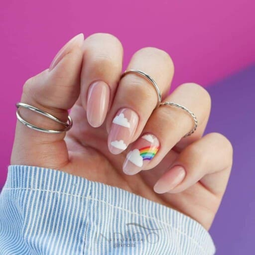 Beautiful cloud nail art and designs for a dreamy manicure: Nude With Cloud Accents