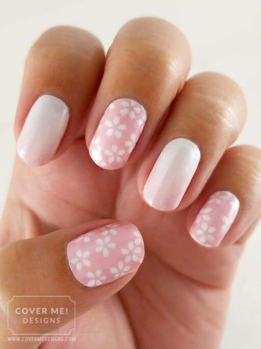 delicate and abstract flower nail art designs: Soft Pink
