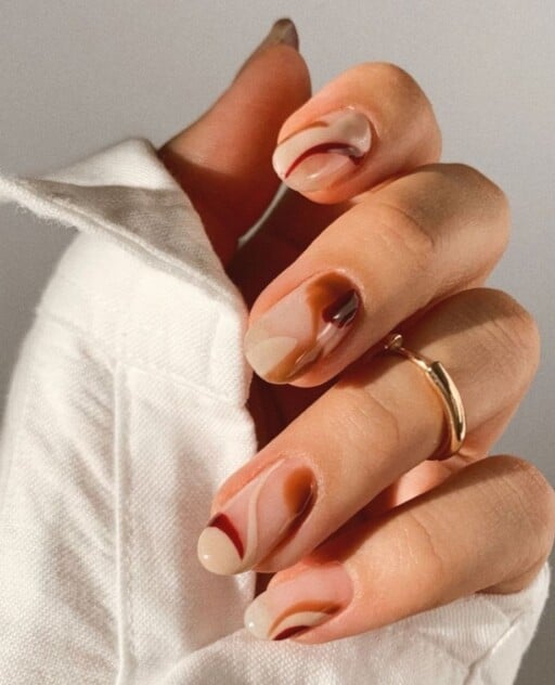 Abstract nail art to inspire your next manicure: Brown & Nude Sections