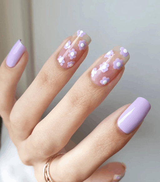 delicate and abstract flower nail art designs: Dainty Purple Flowers