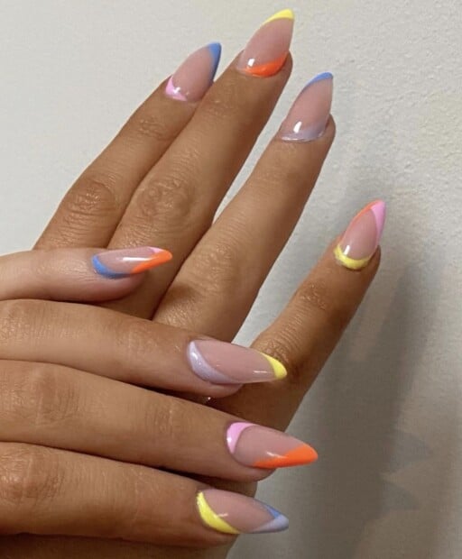 Abstract nail art to inspire your next manicure: Nude With Colored Tips & Bases