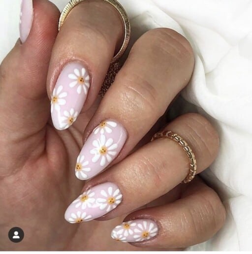 delicate and abstract flower nail art designs: Soft Pink With White Flowers