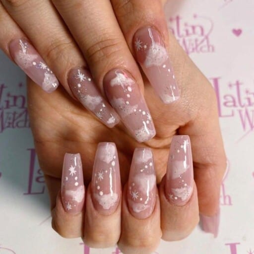 Beautiful cloud nail art and designs for a dreamy manicure: Shiny Coffin Nails With Clouds