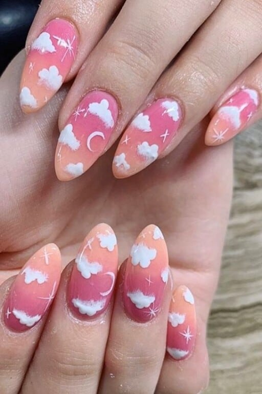 Beautiful cloud nail art and designs for a dreamy manicure: Peach Ombre Cloud Nails