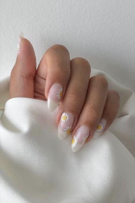 delicate and abstract flower nail art designs: Clear With Daisies