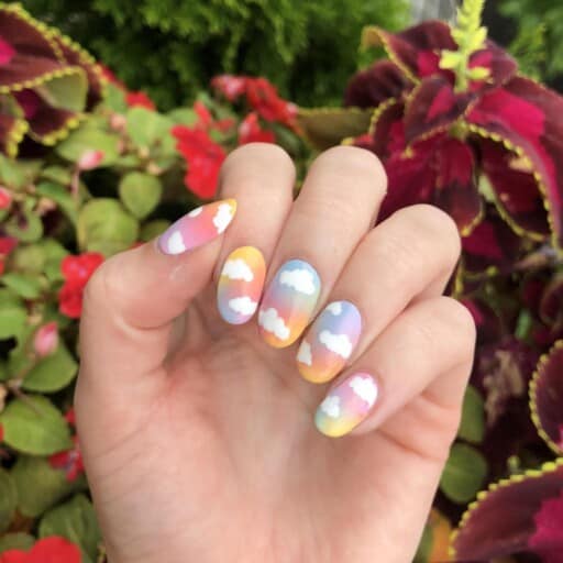 Beautiful cloud nail art and designs for a dreamy manicure: Rainbow Cloud Nails