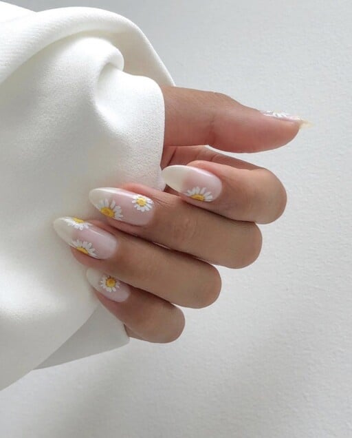 delicate and abstract flower nail art designs: Semi-Clear With Large Daisies