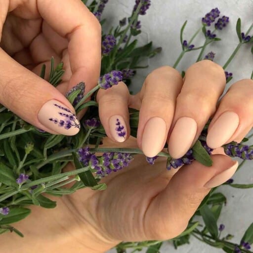 delicate and abstract flower nail art designs: Sprigs Of Lavender