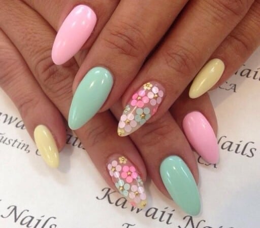 delicate and abstract flower nail art designs: Multi-Colored Accent Nail