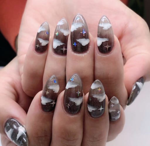 Beautiful cloud nail art and designs for a dreamy manicure: Deep Grey Cloud Nails